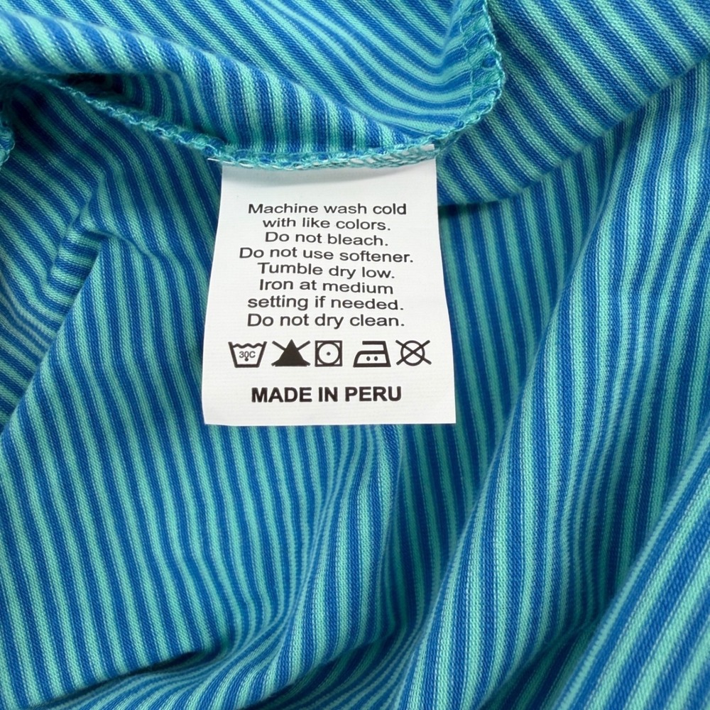 Rising Tide Polo Shirt Mens XXL Blue Green Stripe Cotton Blend Short Sleeve NEW - Picture 8 of 12